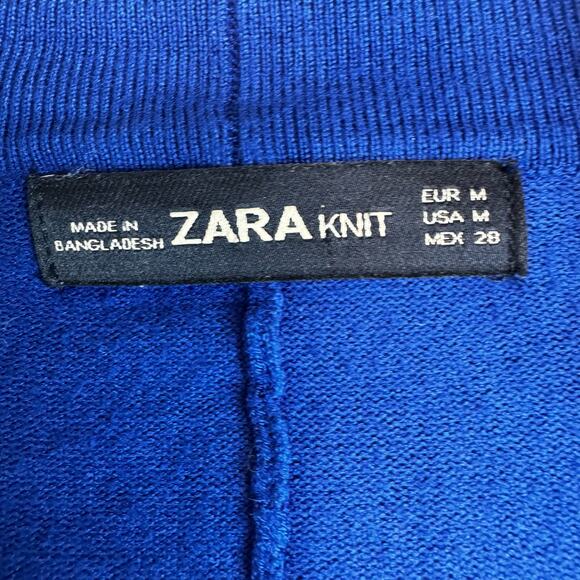 Zara Knit Royal Blue Open Front Cardigan Career Office Size Medium with Pockets - Picture 4 of 7